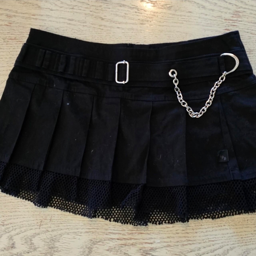 Tripp NYC Black Pleated Mini Skirt with Chain Detail